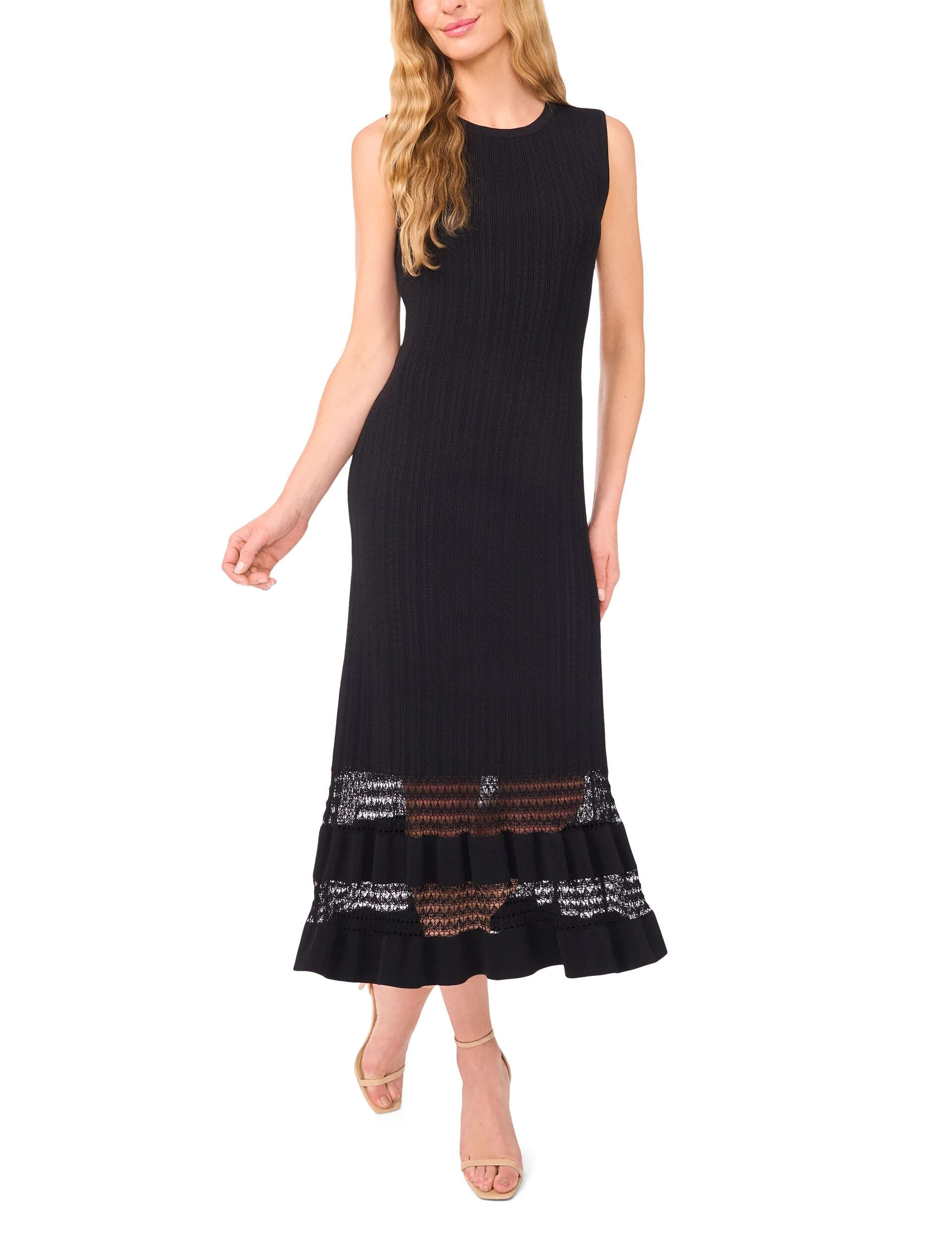 SLEEVELESS CREW NECK MIDI DRESS | BLACK