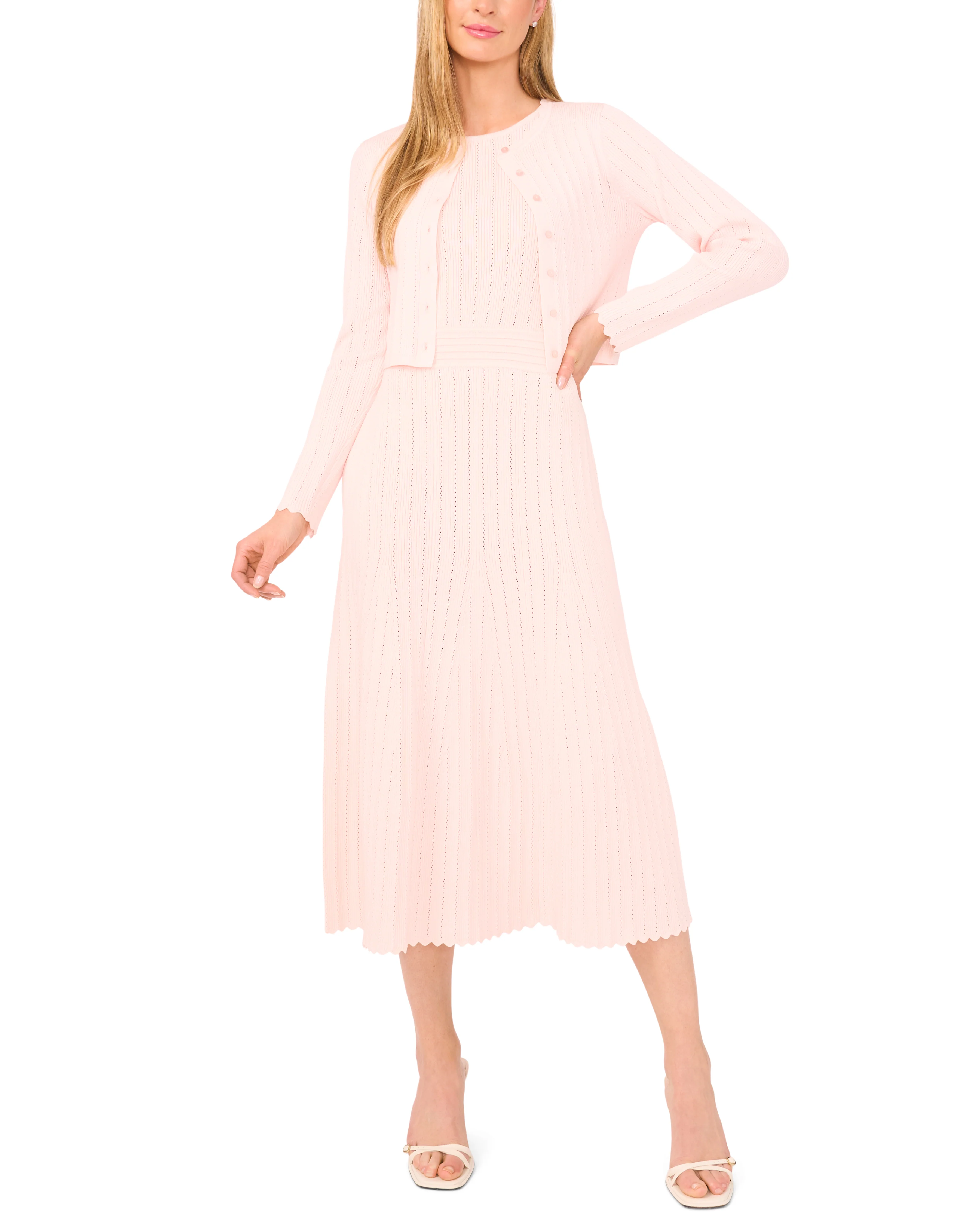 CARDIGAN WITH POINTELLE & RIB | PALE PINK