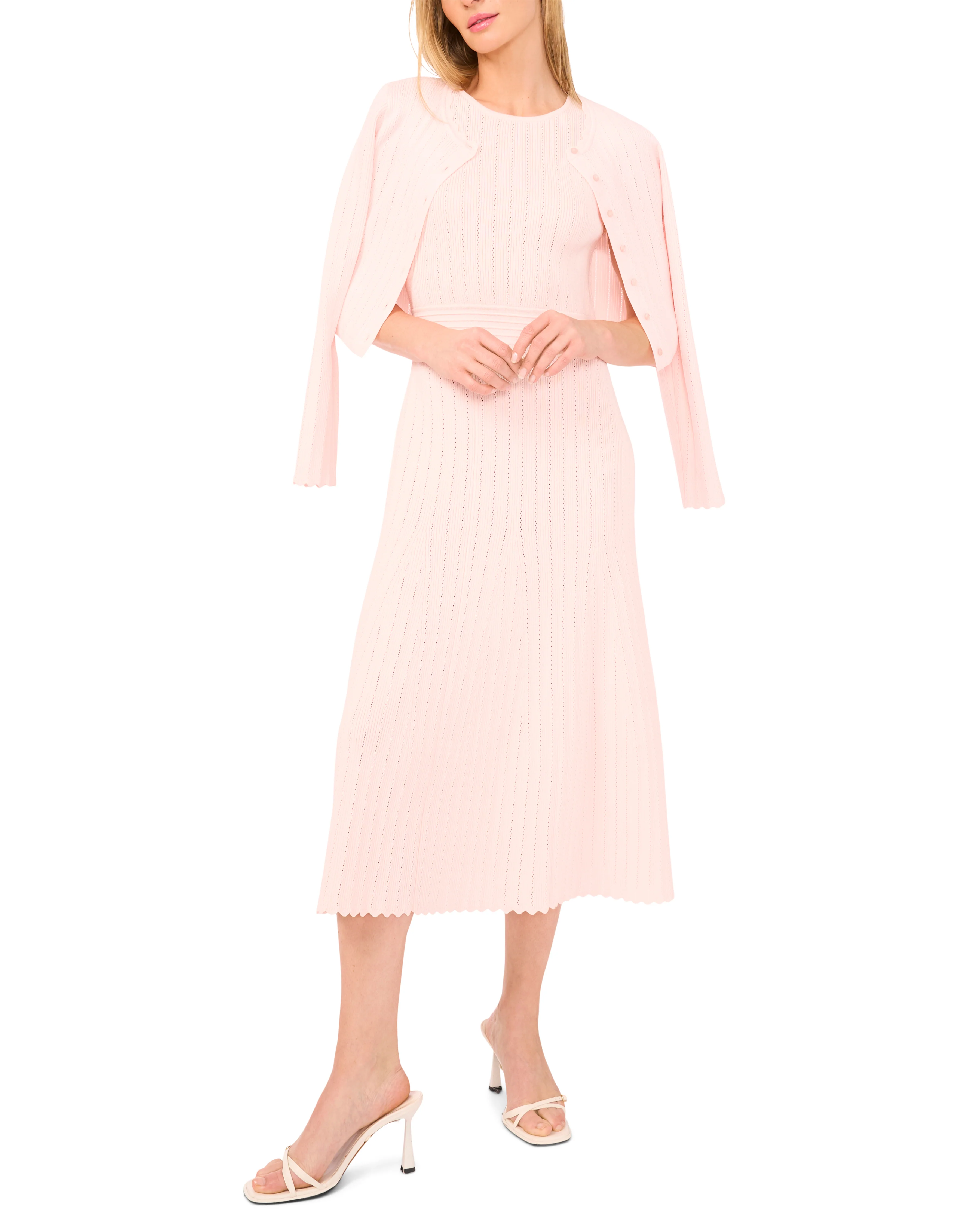 CARDIGAN WITH POINTELLE & RIB | PALE PINK - Image 4