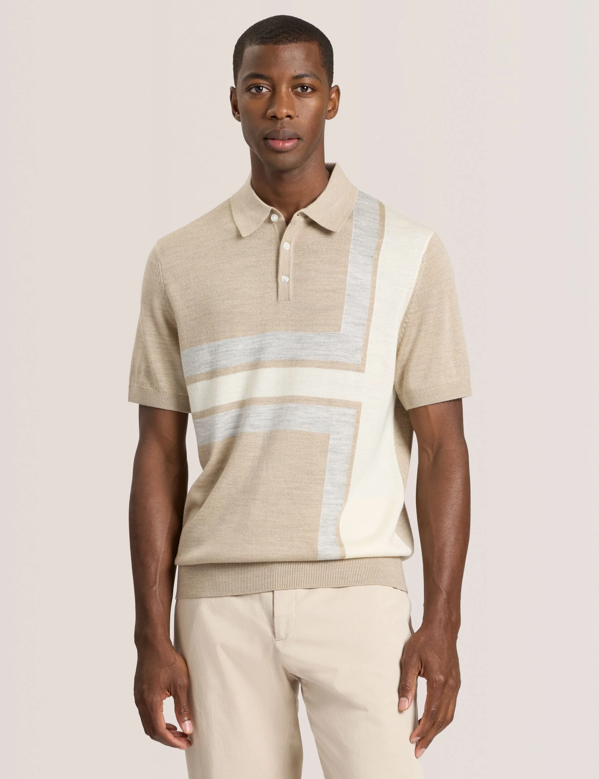 INTARSIA SWEATER POLO | LIGHT CAMEL