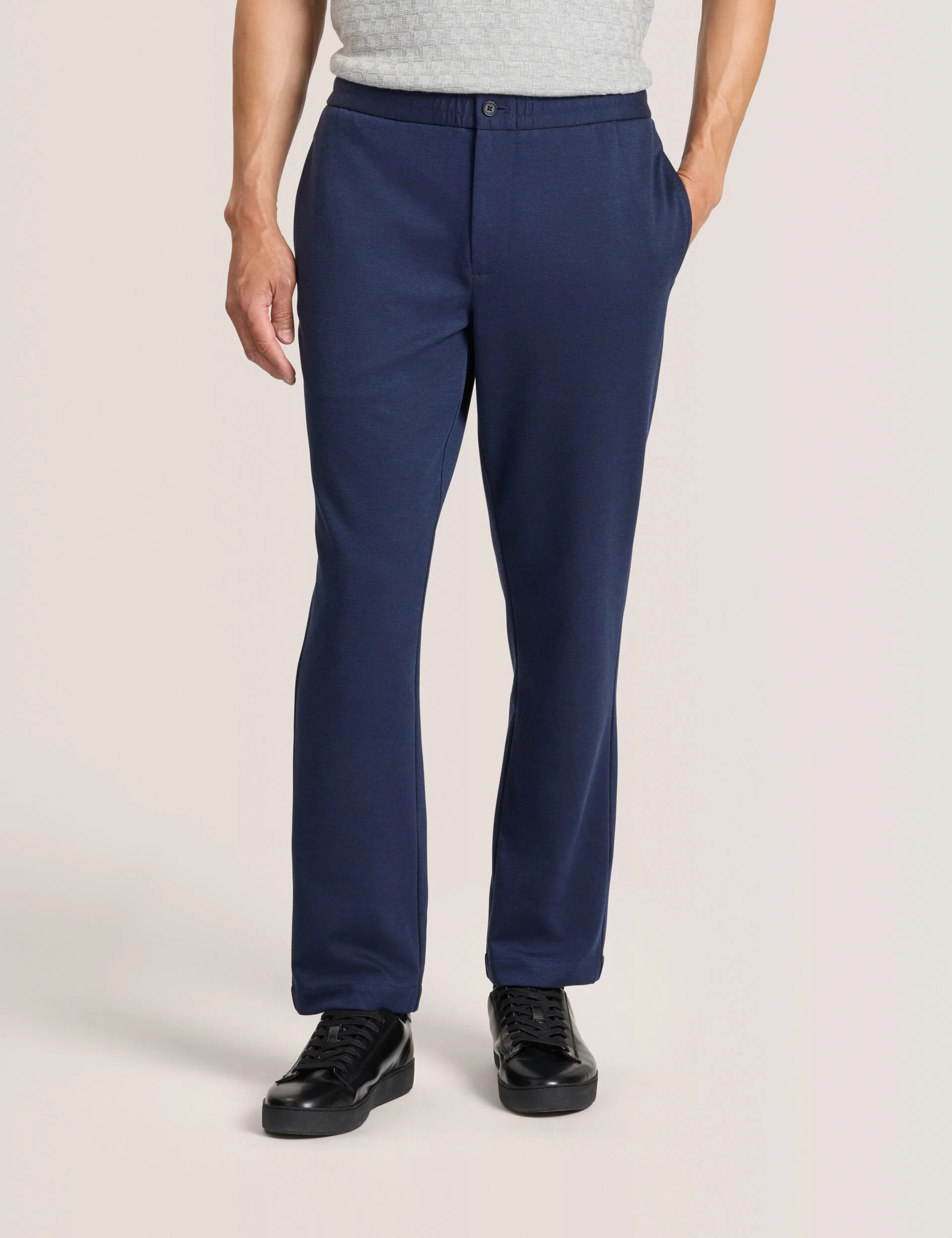 KNIT TWILL ELASTIC TROUSERS | BLUE