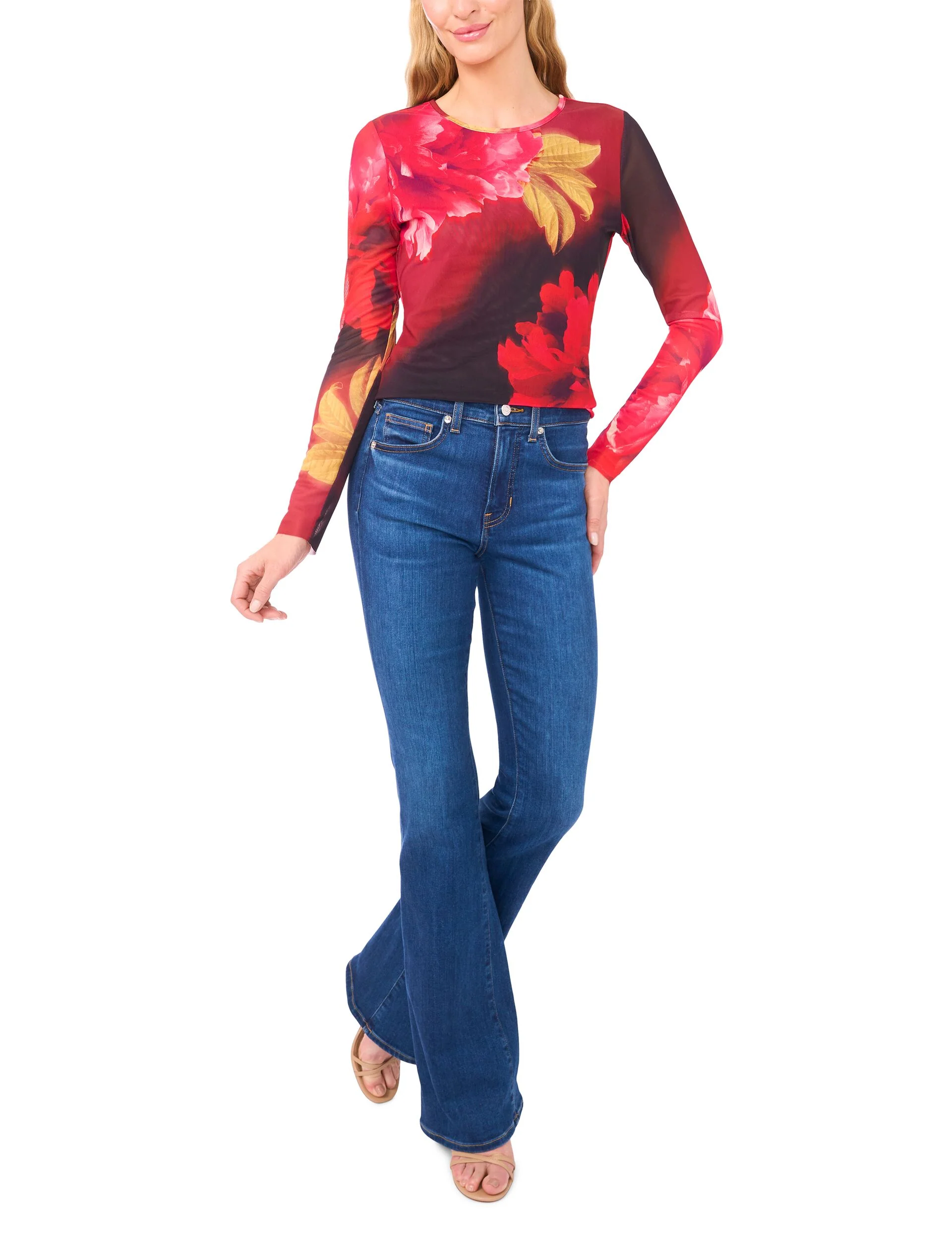 LONG SLEEVE MESH TOP | RED - Image 2