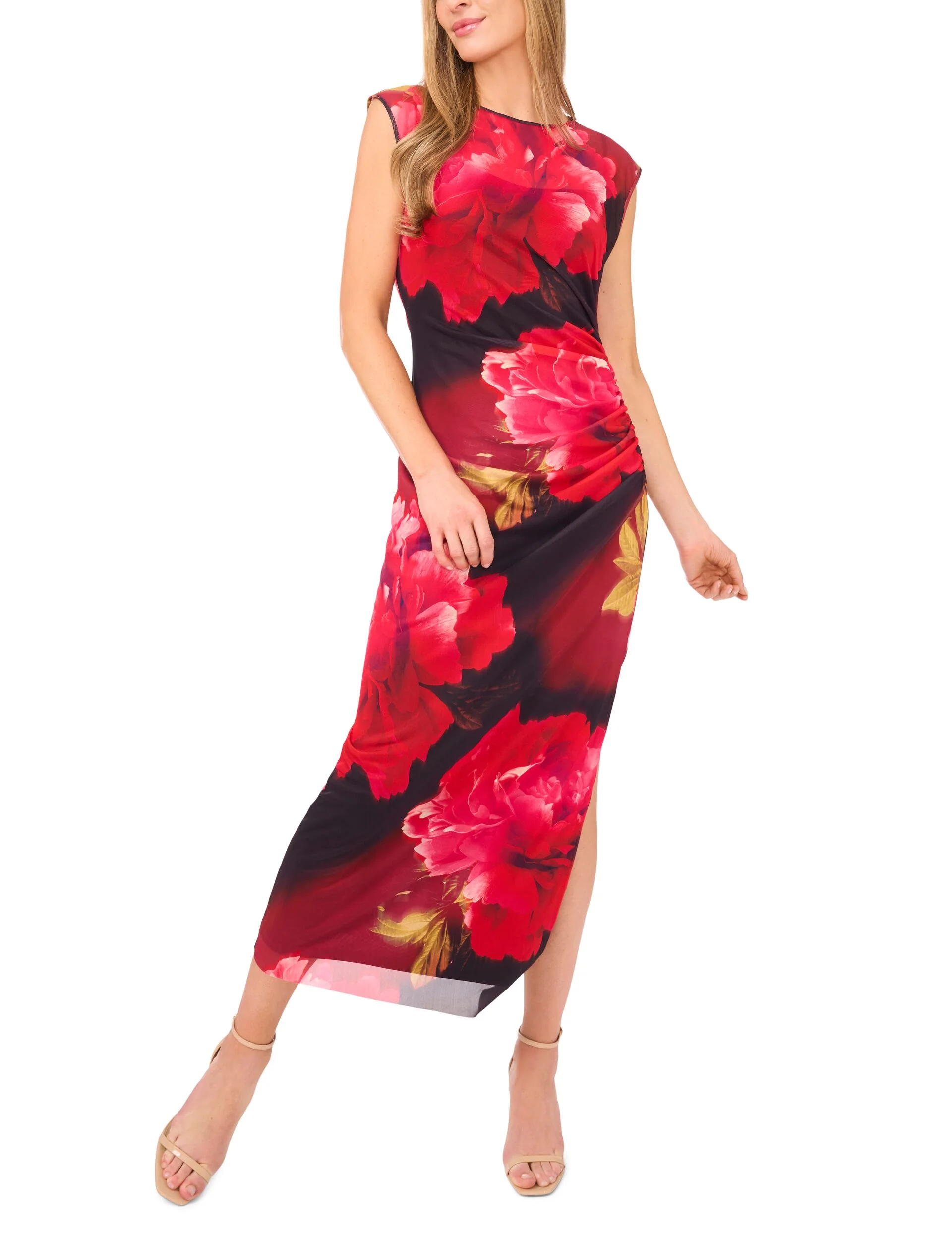 MESH COLUMN DRESS | RED