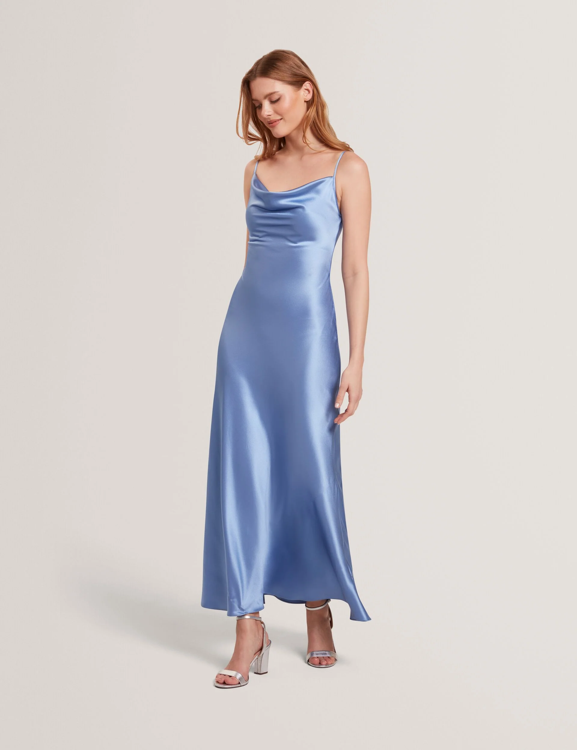 MIDI SILK SLIP DRESS | MID BLUE