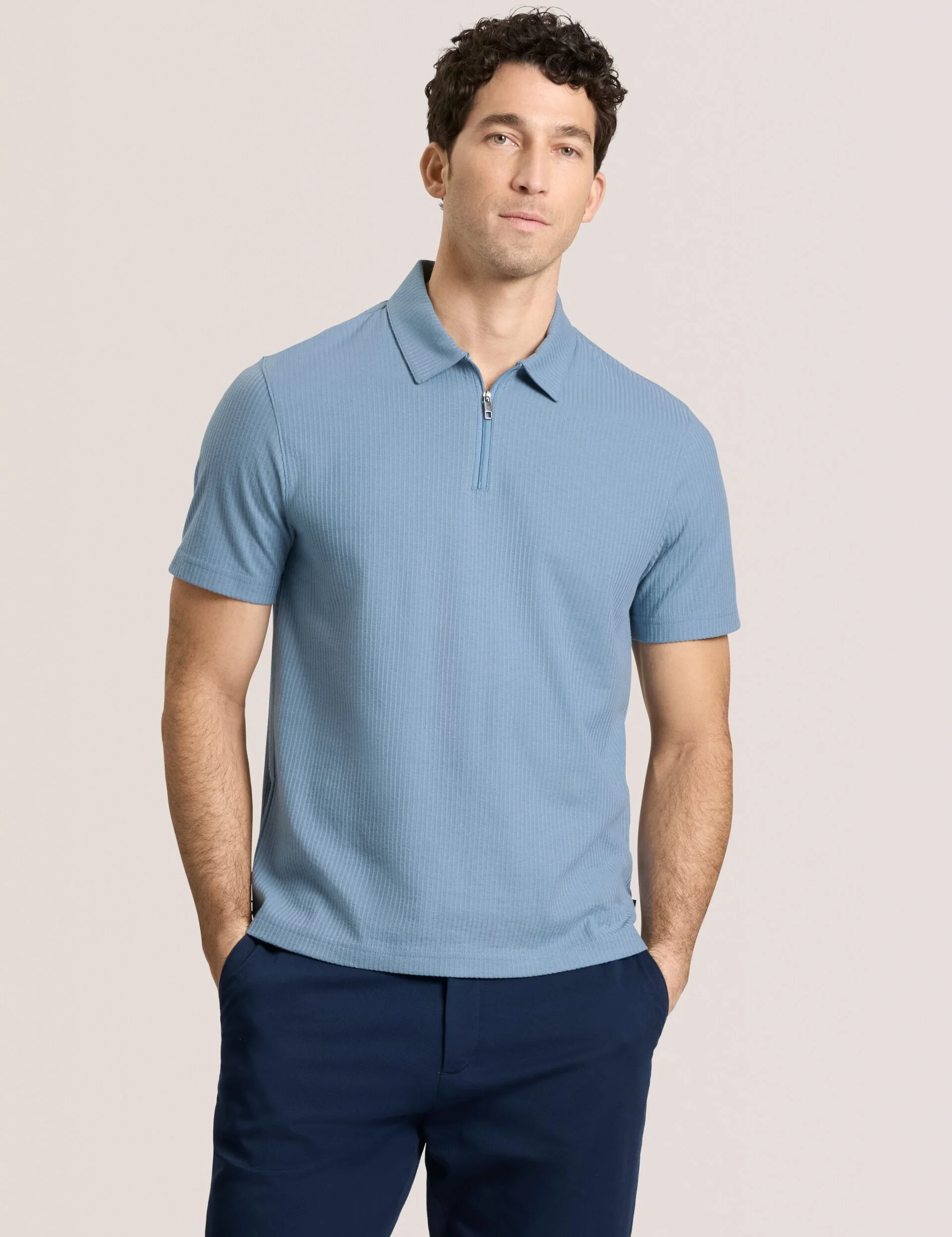 RIB ZIP POLO | LIGHT BLUE