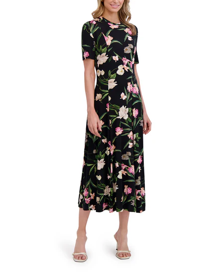 SHORT SLEEVE JERSEY MAXI DRESS | BLACK