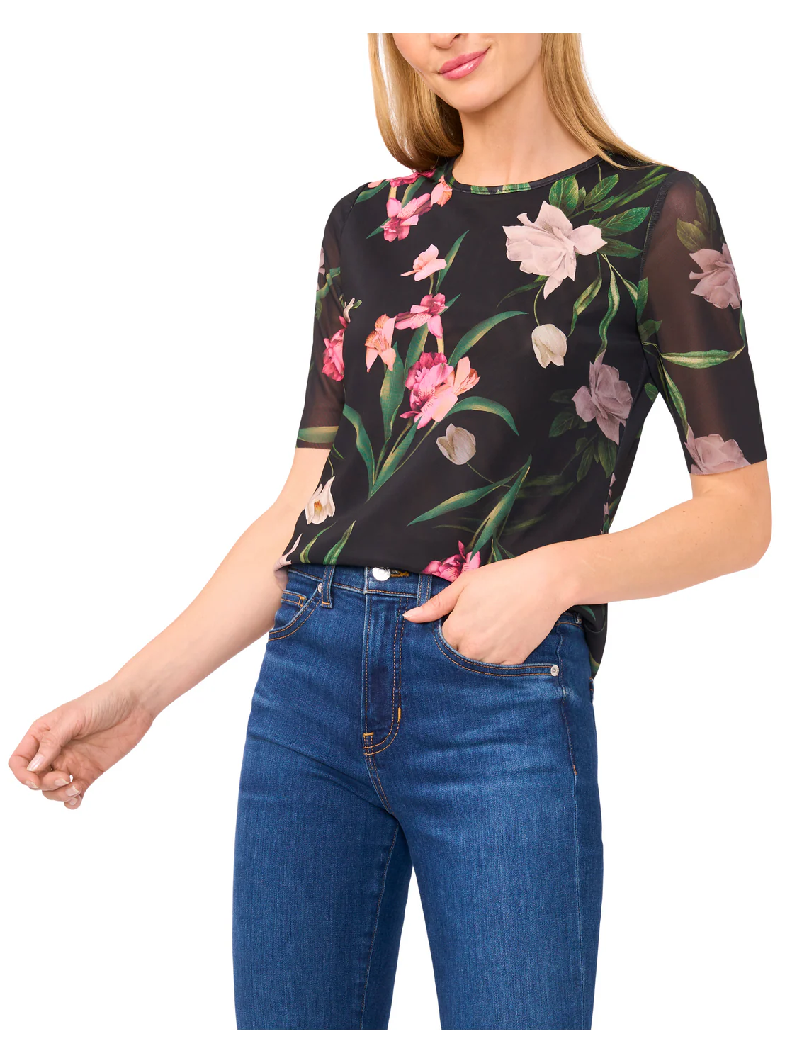 SHORT SLEEVE MESH TOP | BLACK