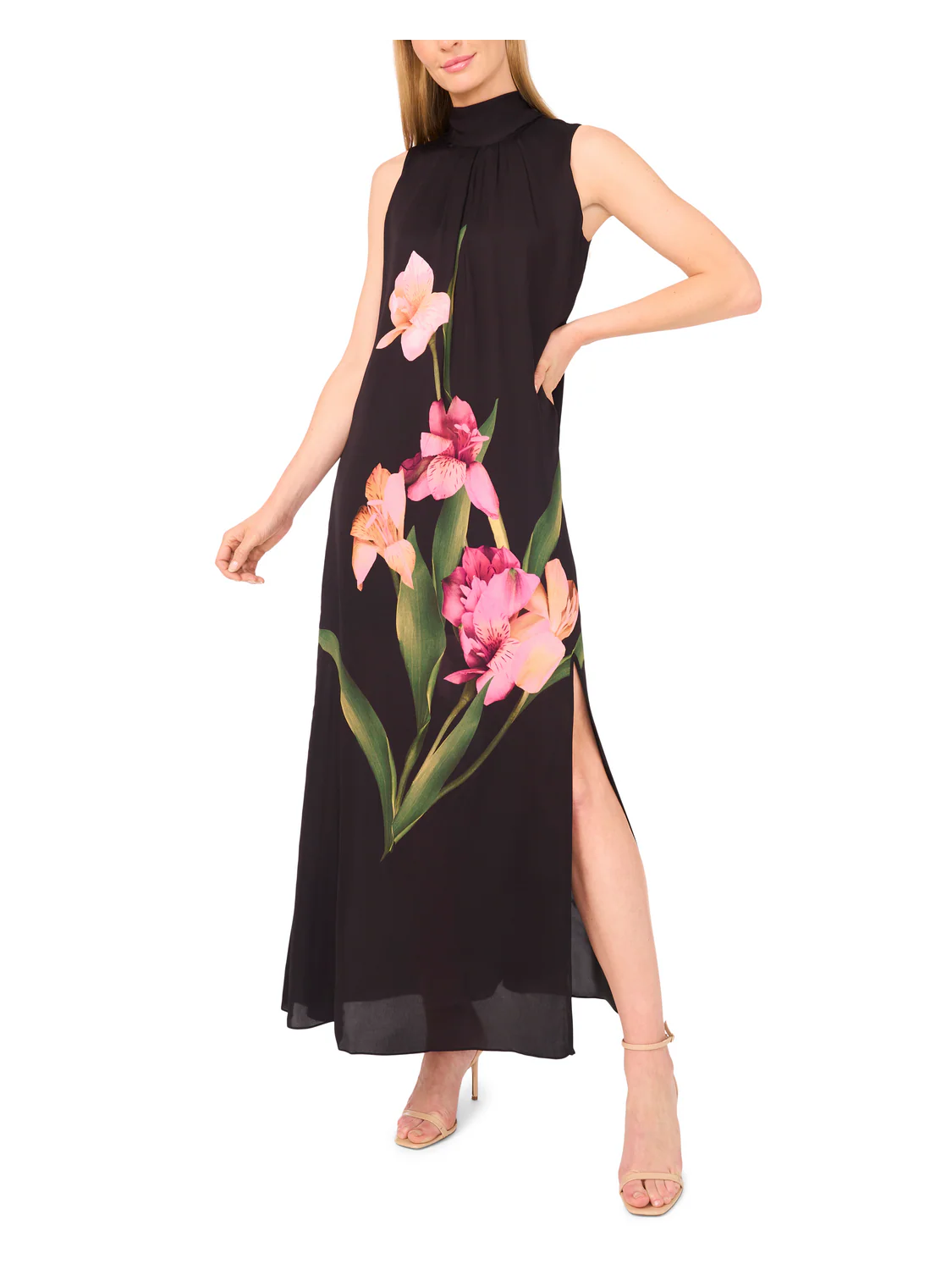 SLEEVELESS BOW MAXI DRESS WITH SLIT | BLACK