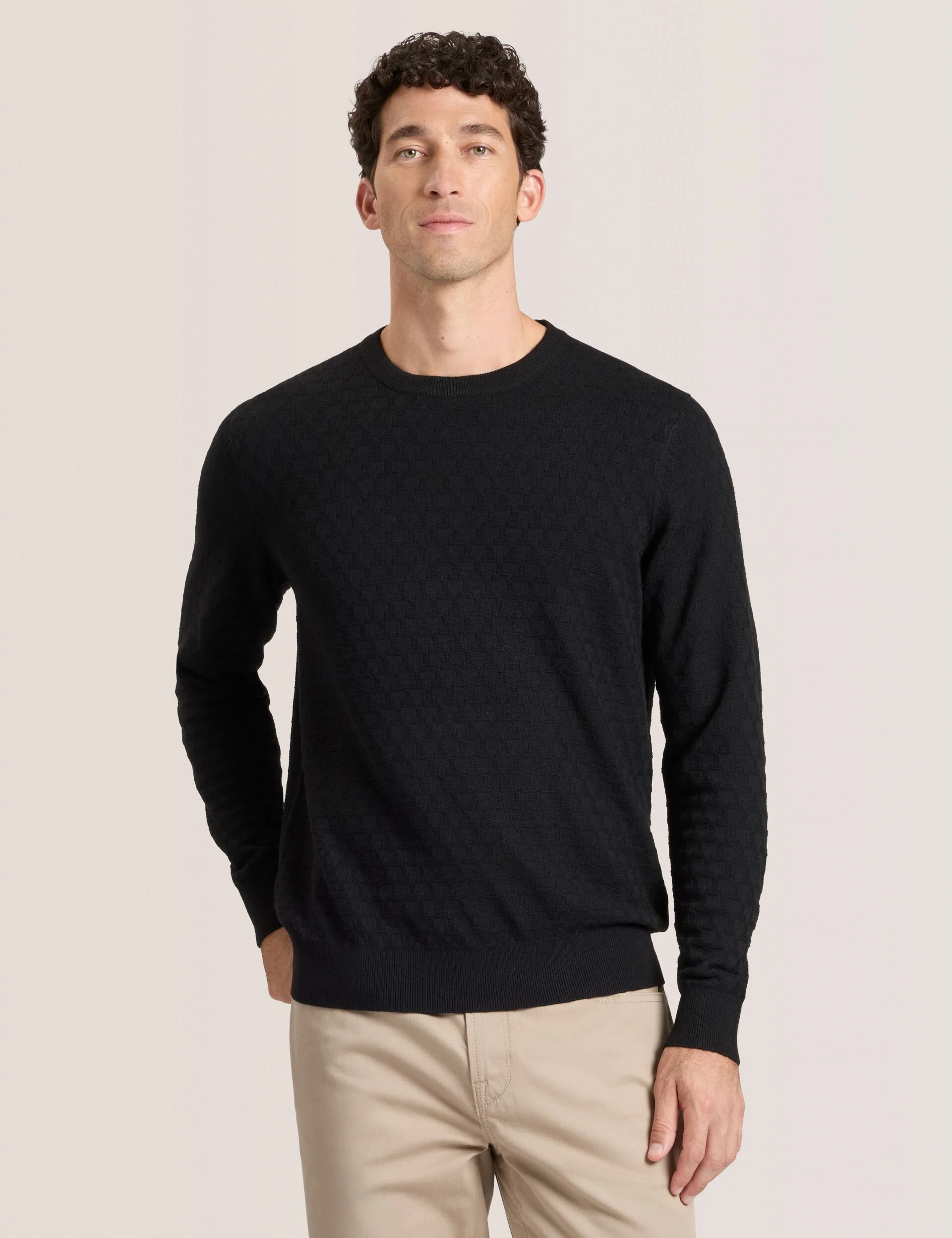 T STITCH LONG SLEEVE CREW NECK SWEATER | BLACK