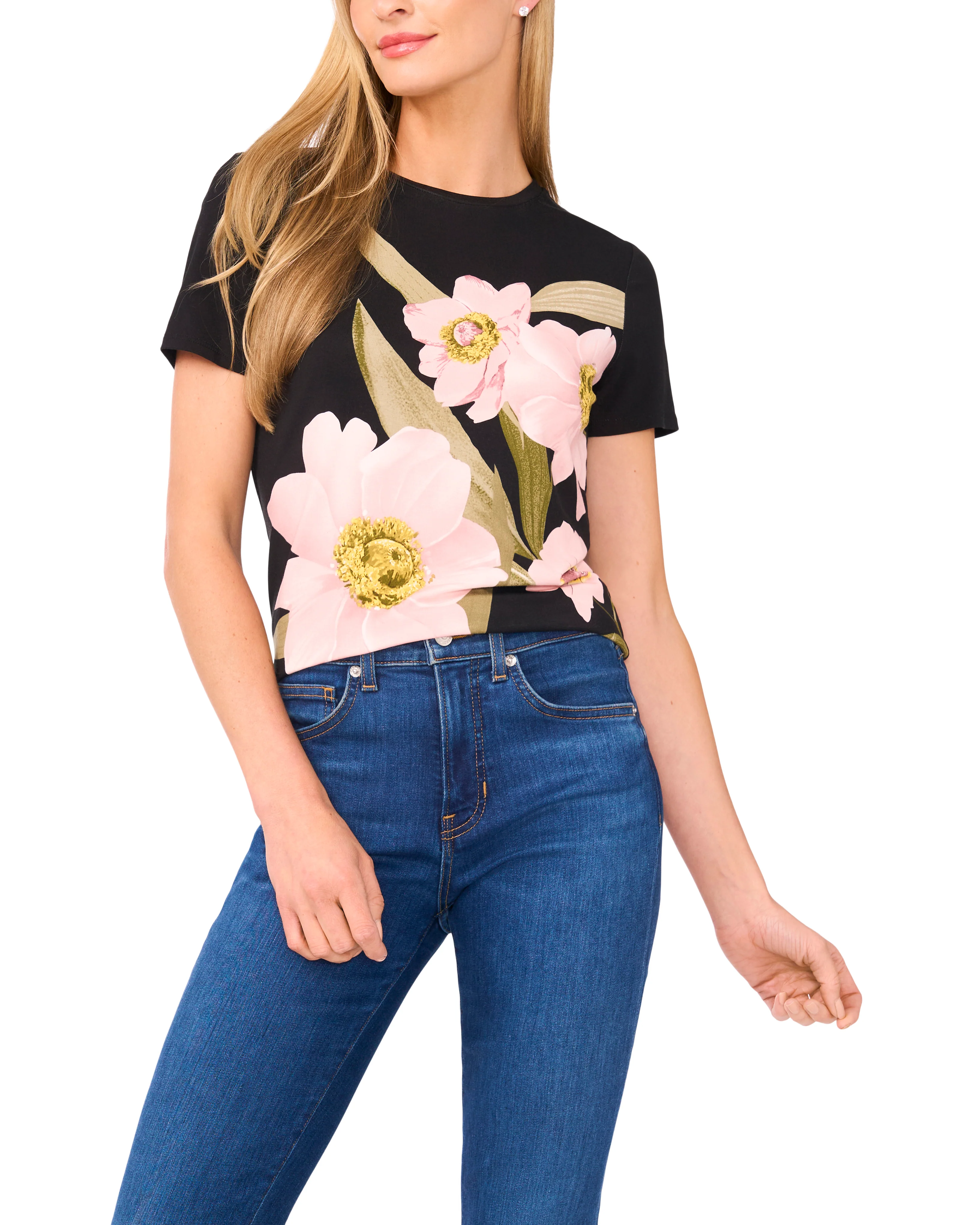 ALLOVER HIBISCUS FLORAL T-SHIRT | BLACK