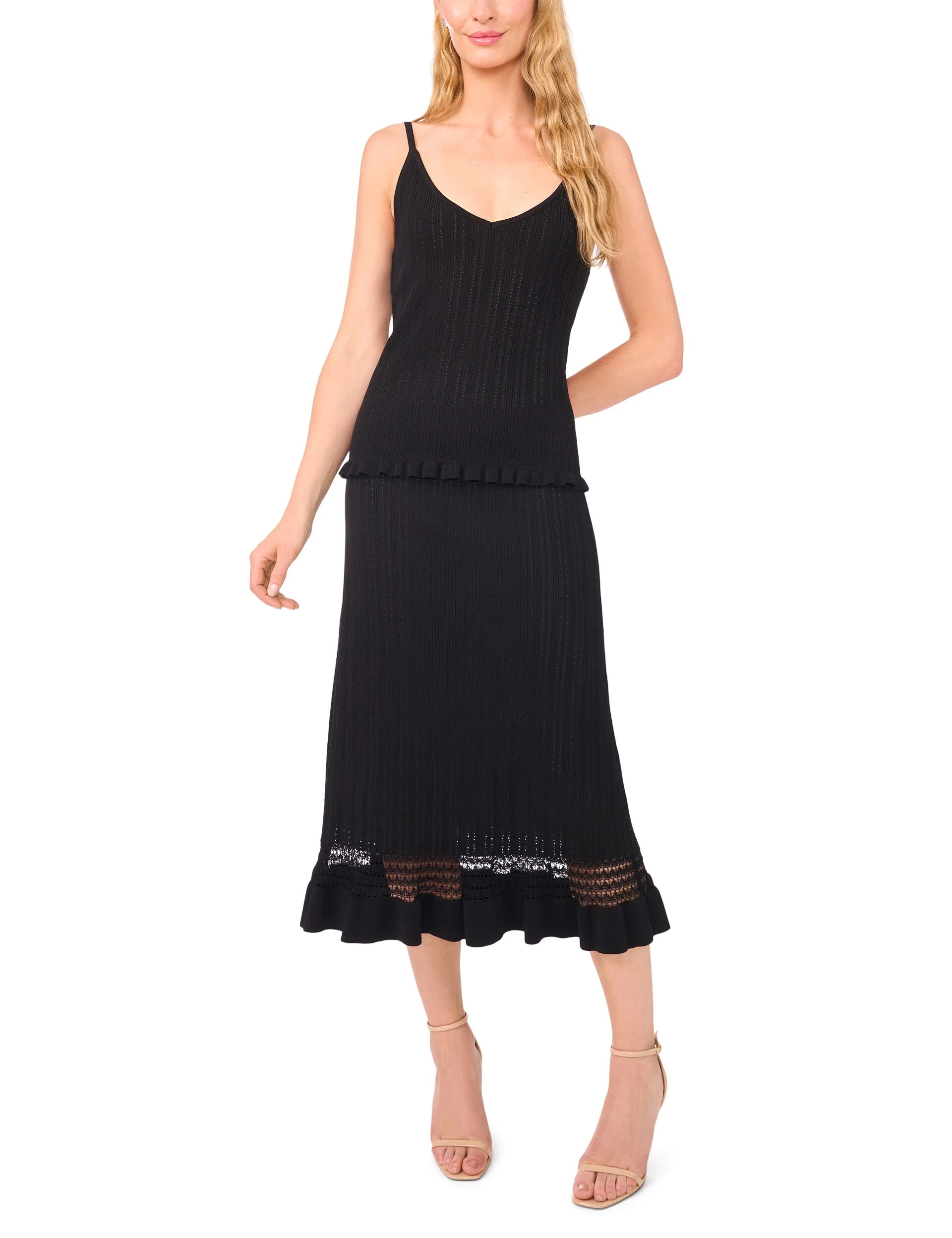 TRIM STRAP TANK TOP WITH POINTELLE & RIB | BLACK - Image 2